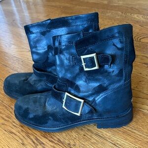 Jimmy Choo Youth Camo Black Ankle Boots with Buckle - worn once!

Size 37.5!